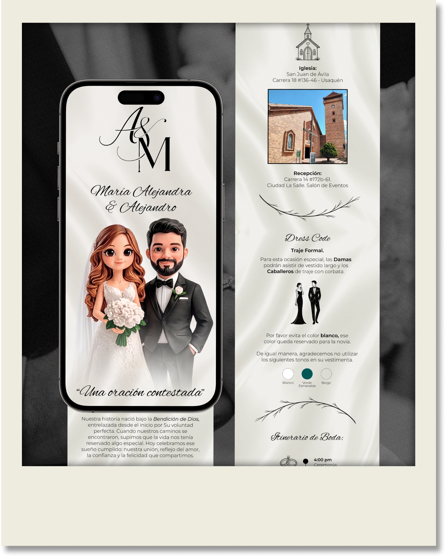Invitación con iglesia y detalles AyM